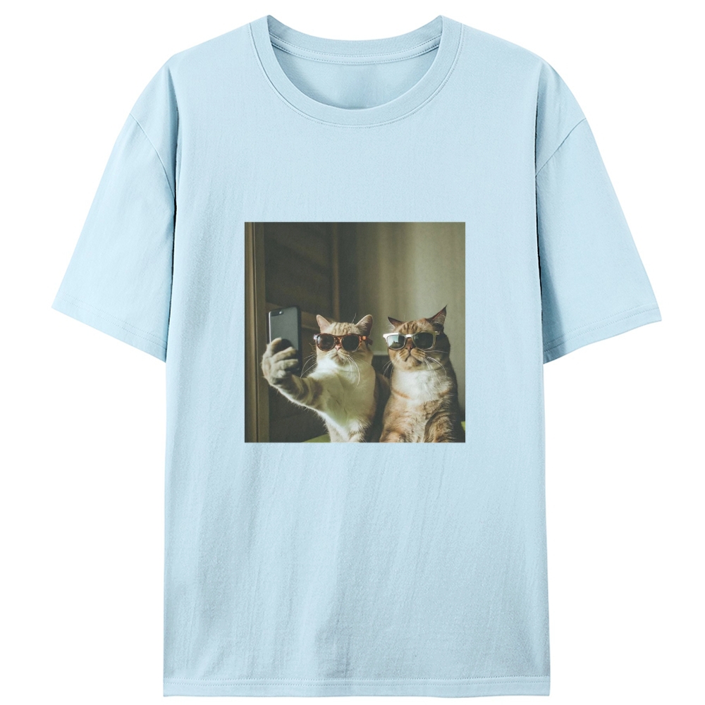 Sunglasses Cats Selfie Funny Retro Designed for Women - Slim Fit Cotton Tee