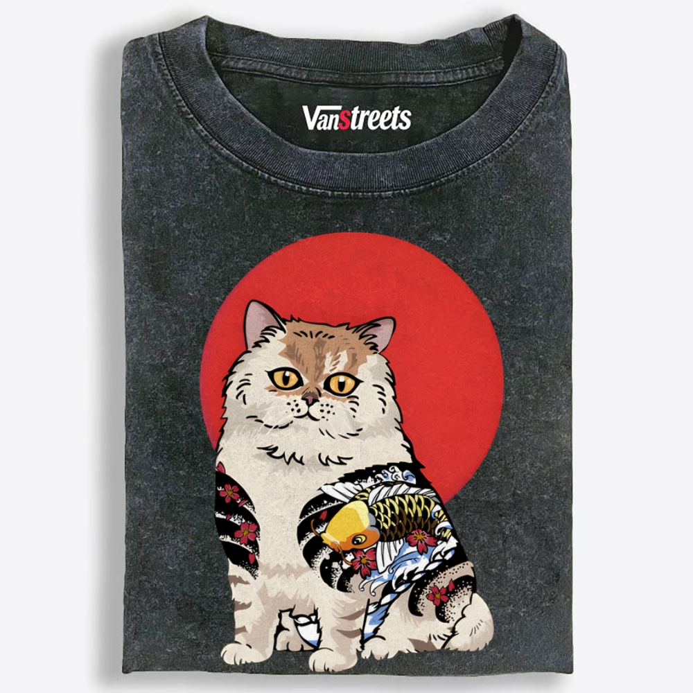 Tattoo Cat Retro Washed T-Shirt | 100% Cotton | Streetwear Essential