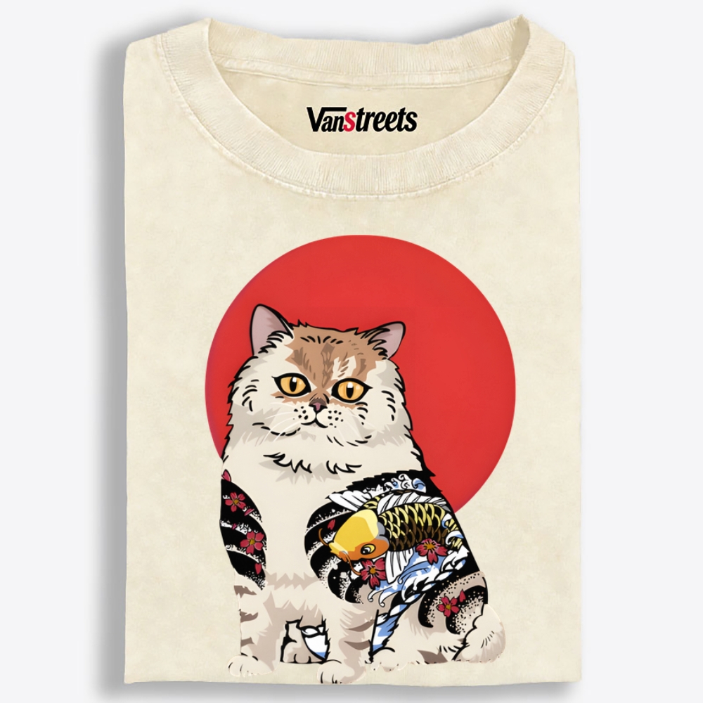 Tattoo Cat Retro Washed T-Shirt | 100% Cotton | Streetwear Essential