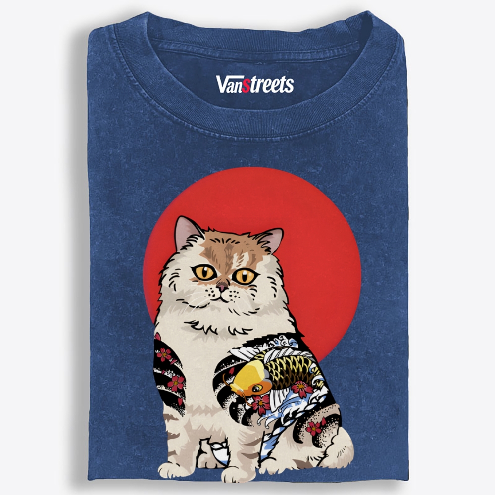 Tattoo Cat Retro Washed T-Shirt | 100% Cotton | Streetwear Essential