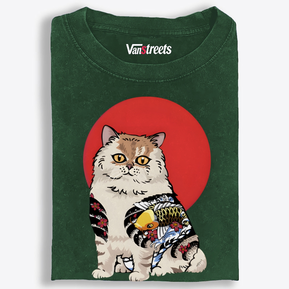 Tattoo Cat Retro Washed T-Shirt | 100% Cotton | Streetwear Essential
