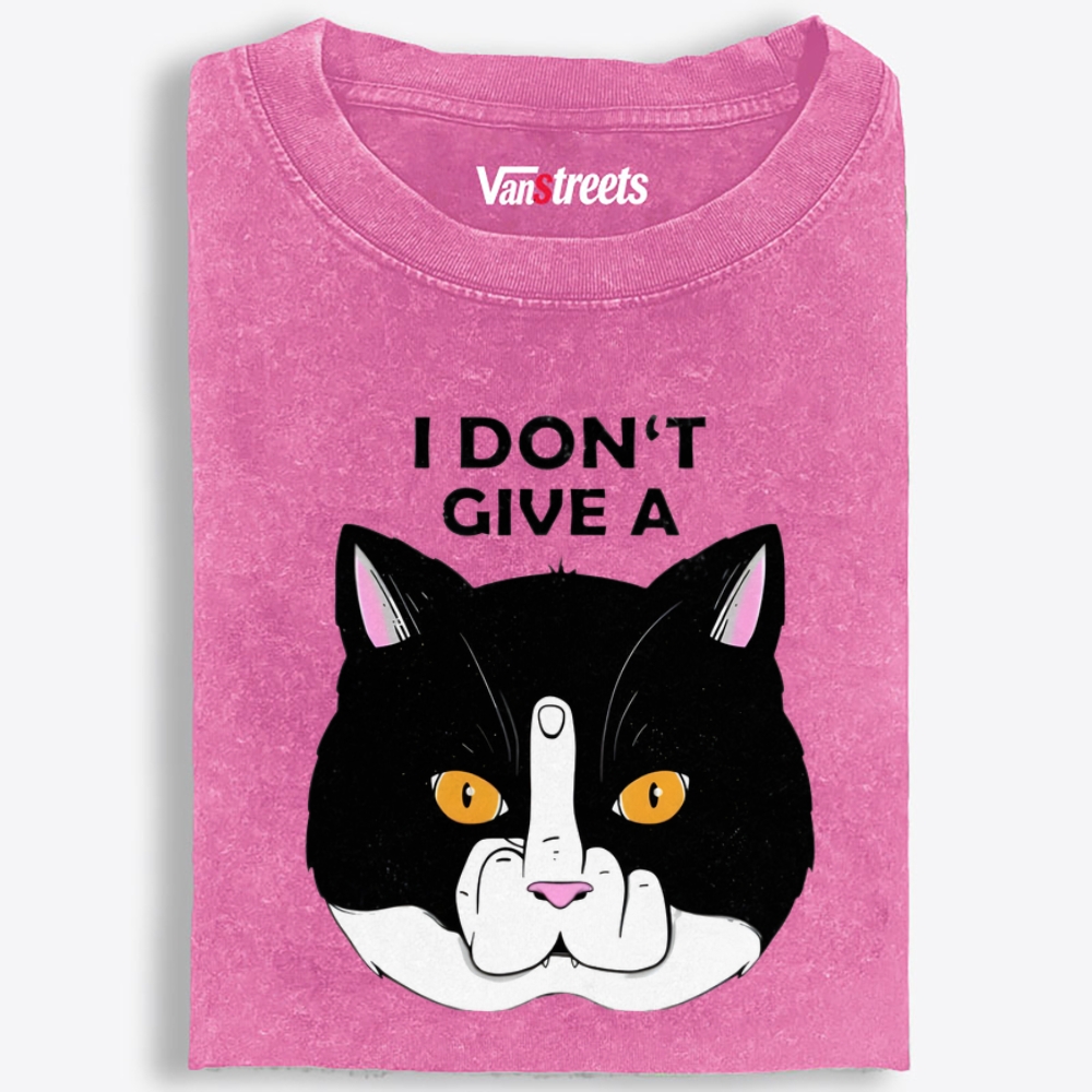 I Don't Give A Cat Retro Washed T-Shirt | 100% Cotton | Streetwear Essential