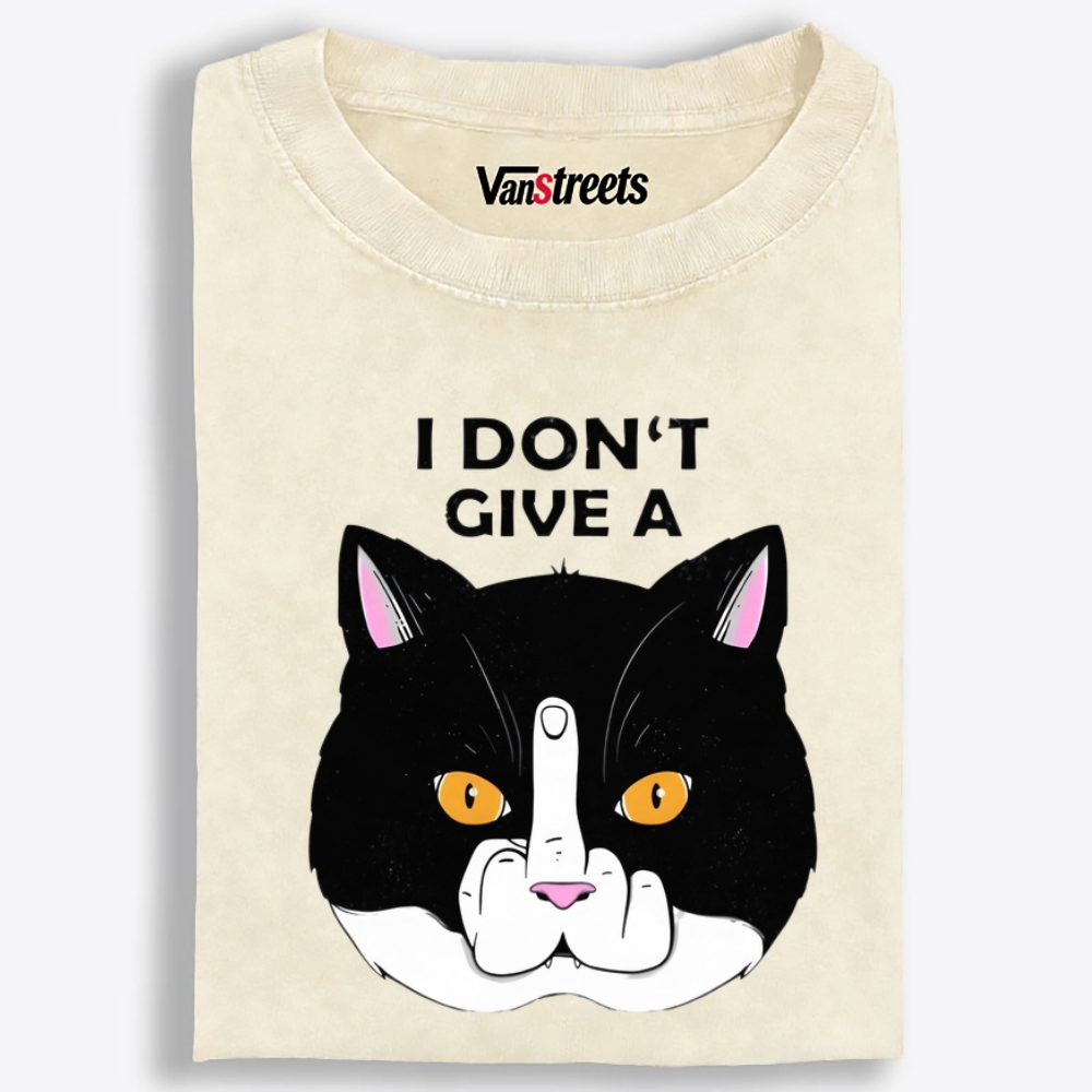 I Don't Give A Cat Retro Washed T-Shirt | 100% Cotton | Streetwear Essential