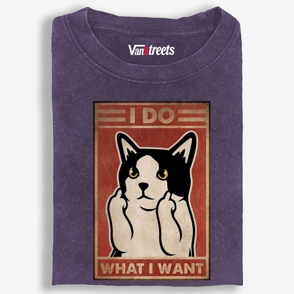 I Do What I Want Cat Retro Washed T-Shirt | 100% Cotton | Streetwear Essential