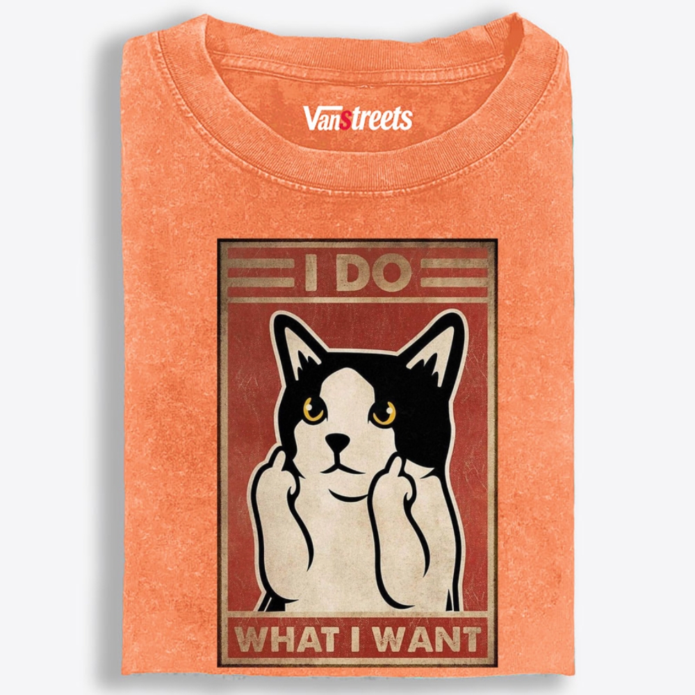 I Do What I Want Cat Retro Washed T-Shirt | 100% Cotton | Streetwear Essential