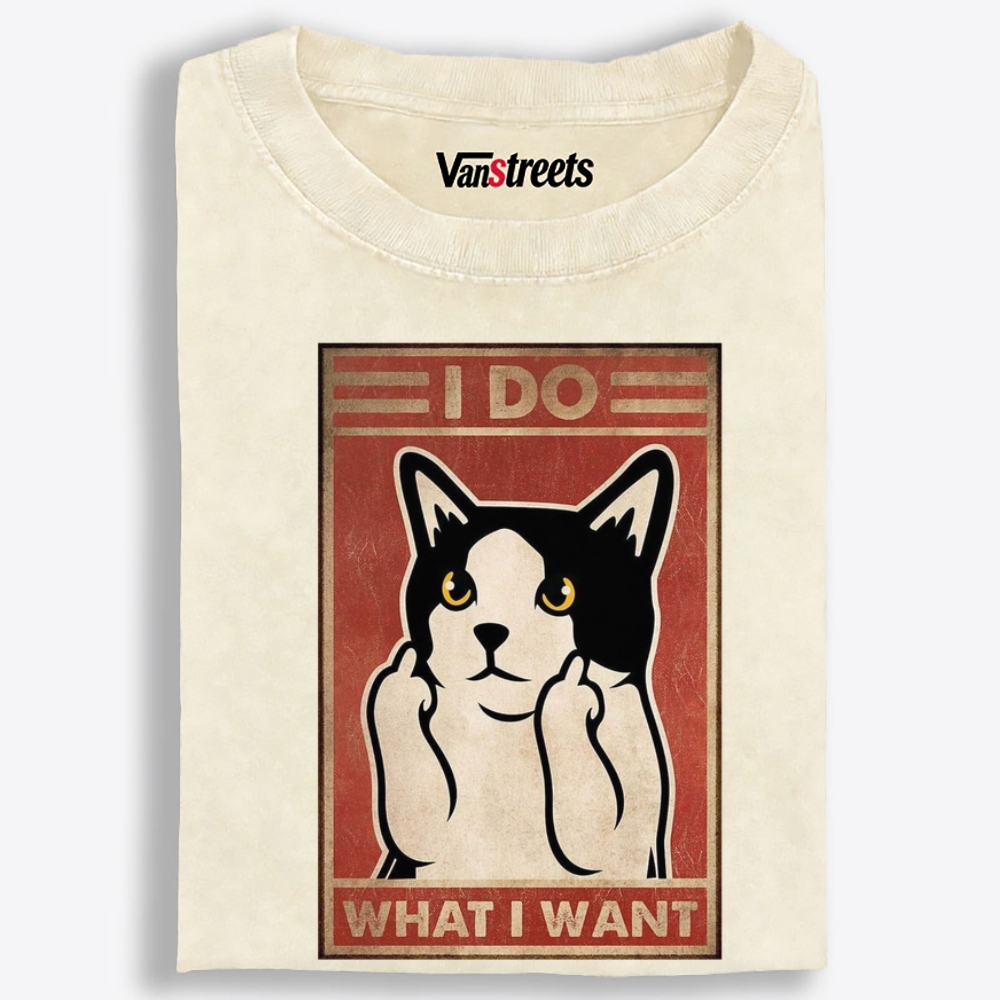 I Do What I Want Cat Retro Washed T-Shirt | 100% Cotton | Streetwear Essential