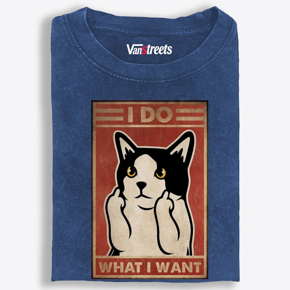 I Do What I Want Cat Retro Washed T-Shirt | 100% Cotton | Streetwear Essential