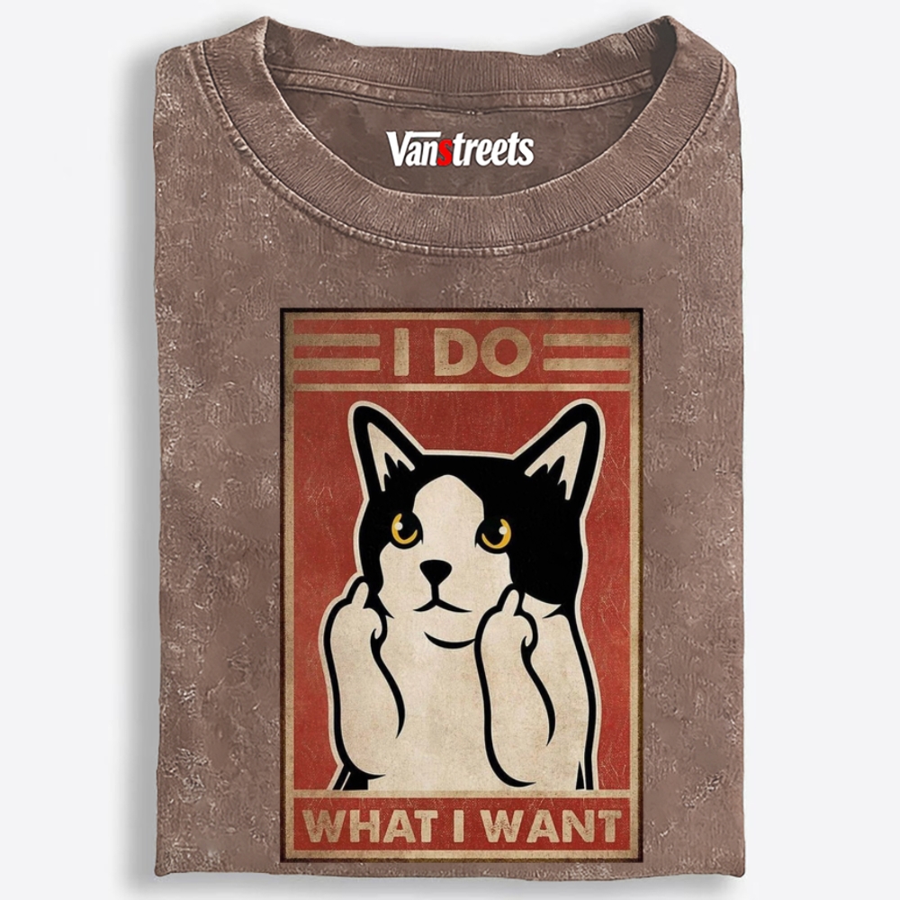 I Do What I Want Cat Retro Washed T-Shirt | 100% Cotton | Streetwear Essential