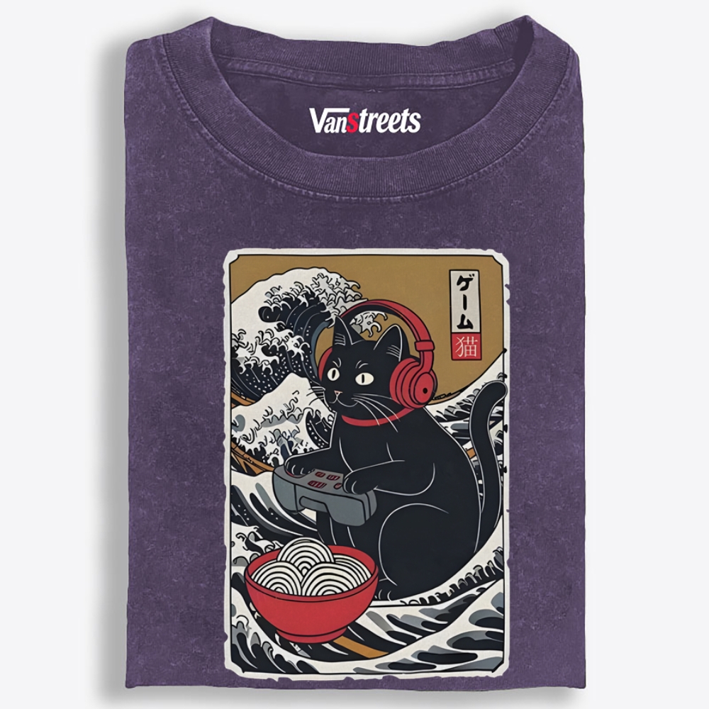 Game Cat Retro Washed T-Shirt | 100% Cotton | Streetwear Essential
