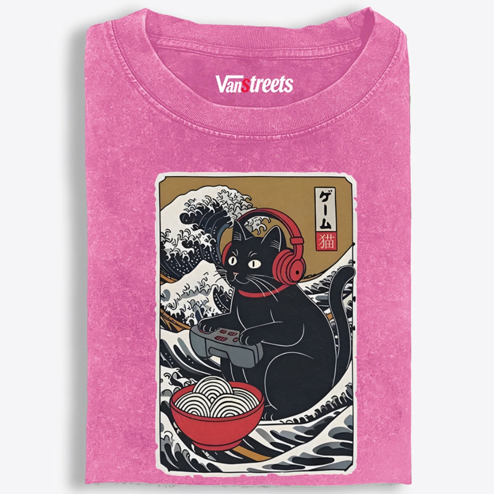 Game Cat Retro Washed T-Shirt | 100% Cotton | Streetwear Essential