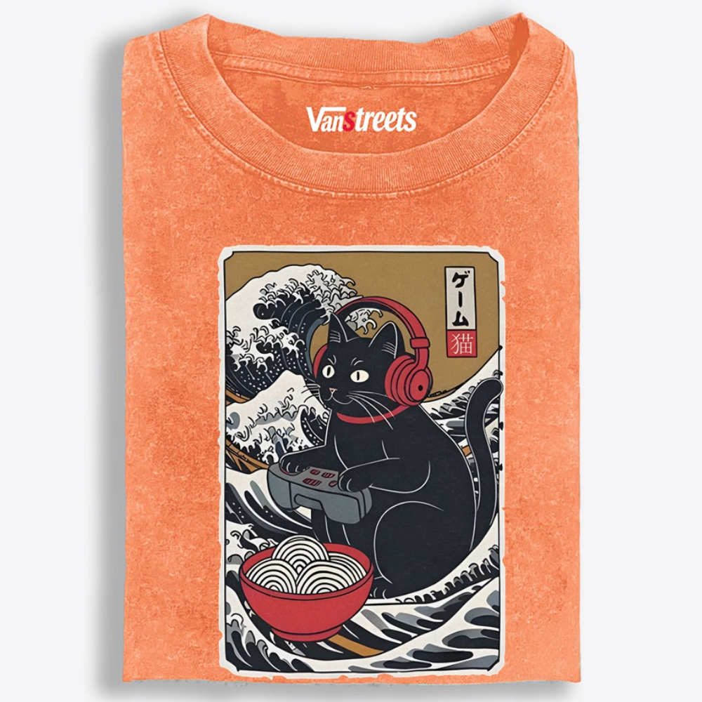 Game Cat Retro Washed T-Shirt | 100% Cotton | Streetwear Essential