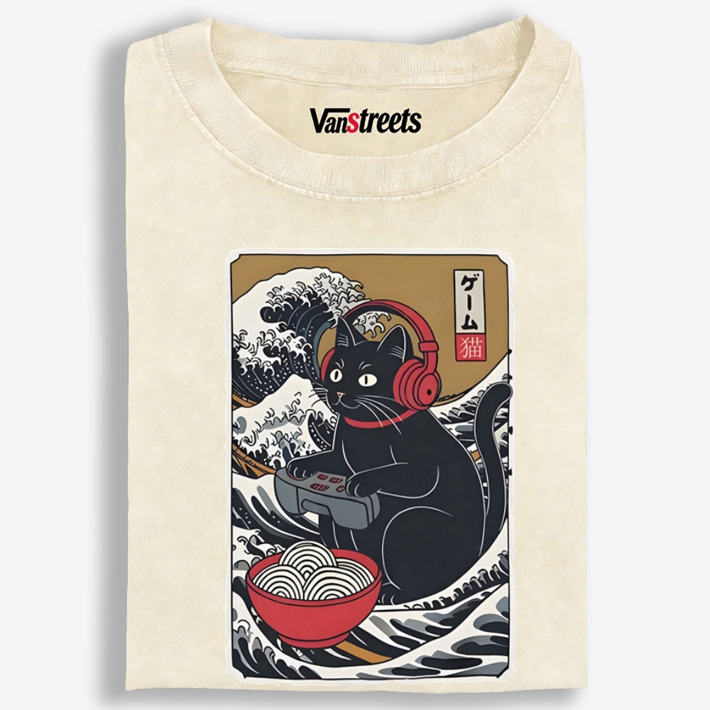 Game Cat Retro Washed T-Shirt | 100% Cotton | Streetwear Essential