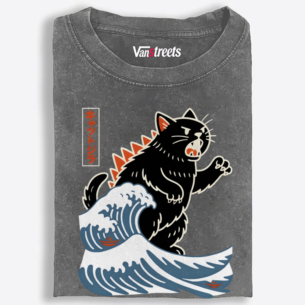Catzilla Retro Washed T-Shirt | 100% Cotton | Streetwear Essential