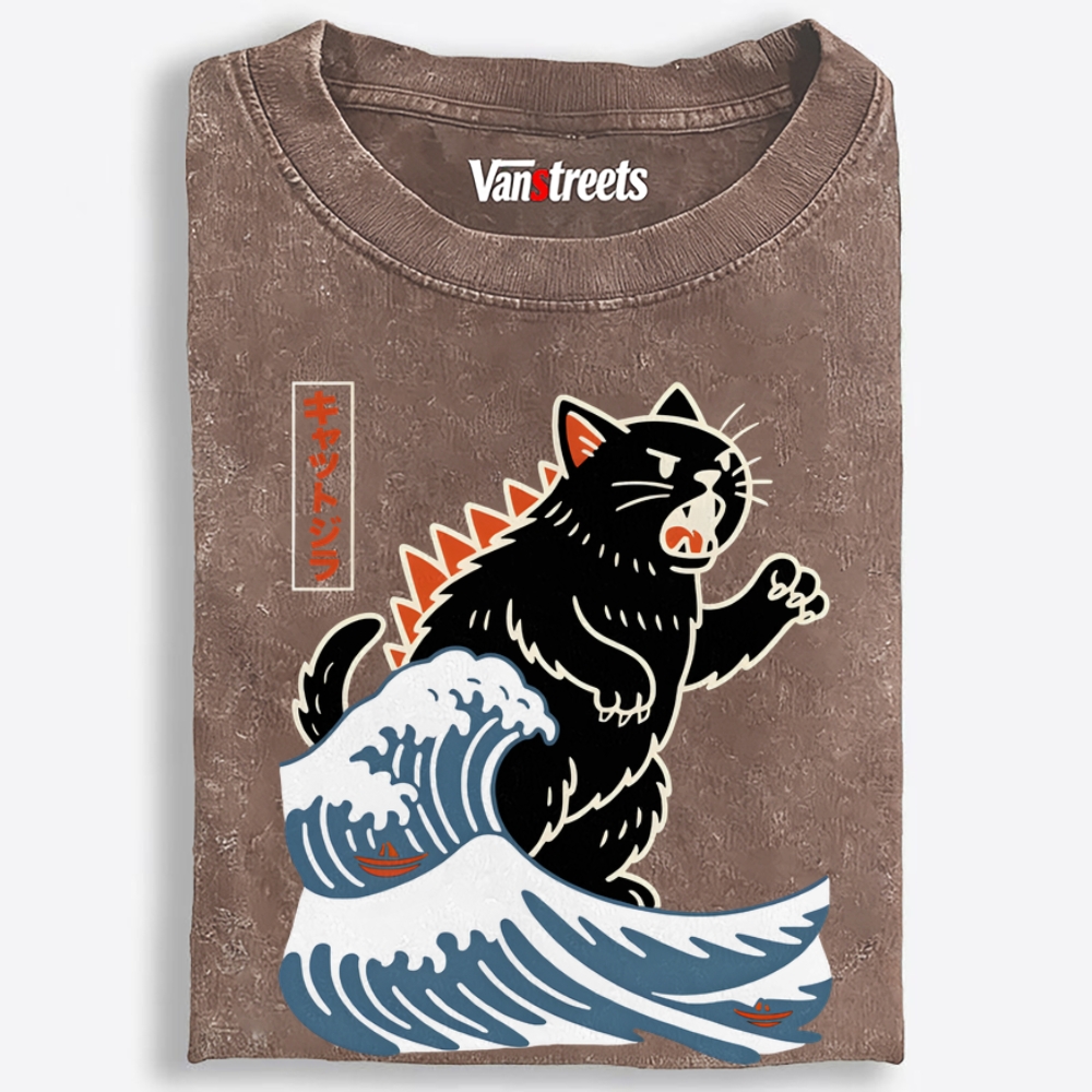 Catzilla Retro Washed T-Shirt | 100% Cotton | Streetwear Essential