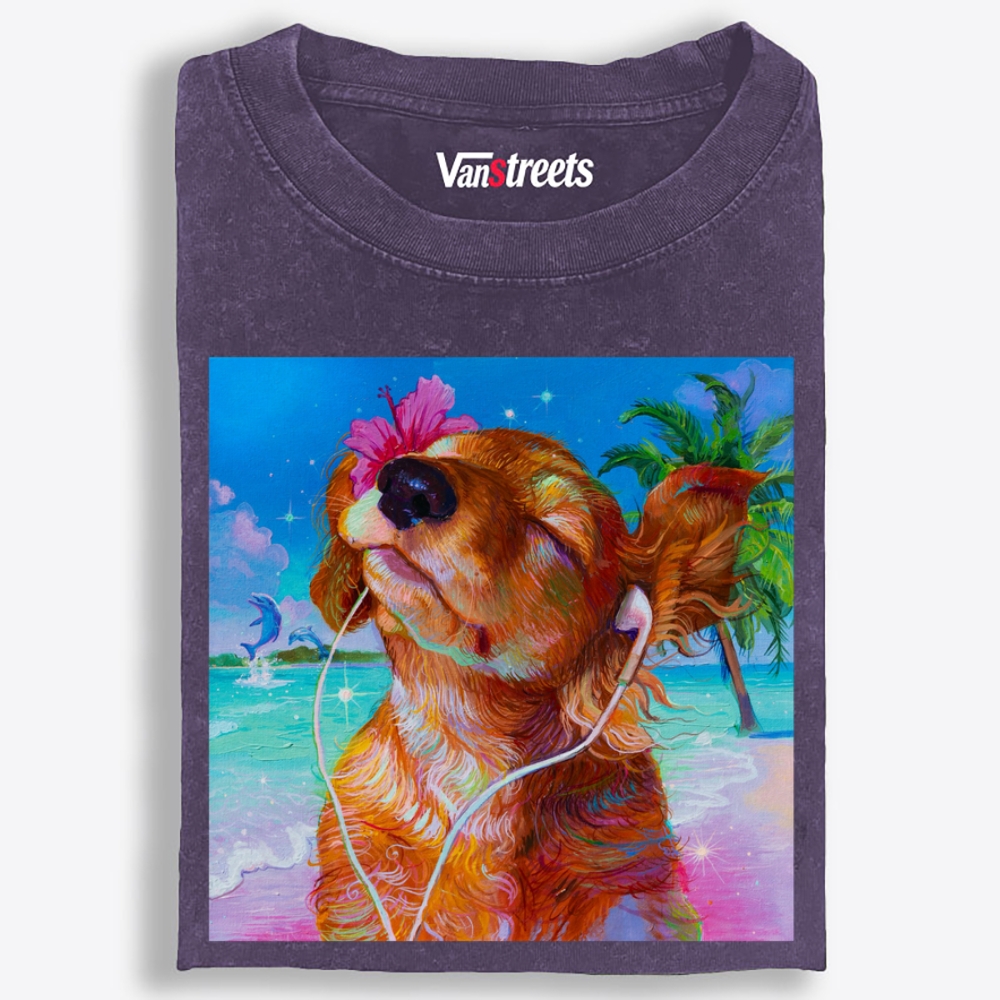 Beach Chill Dog Retro Washed T-Shirt | 100% Cotton | Streetwear Essential