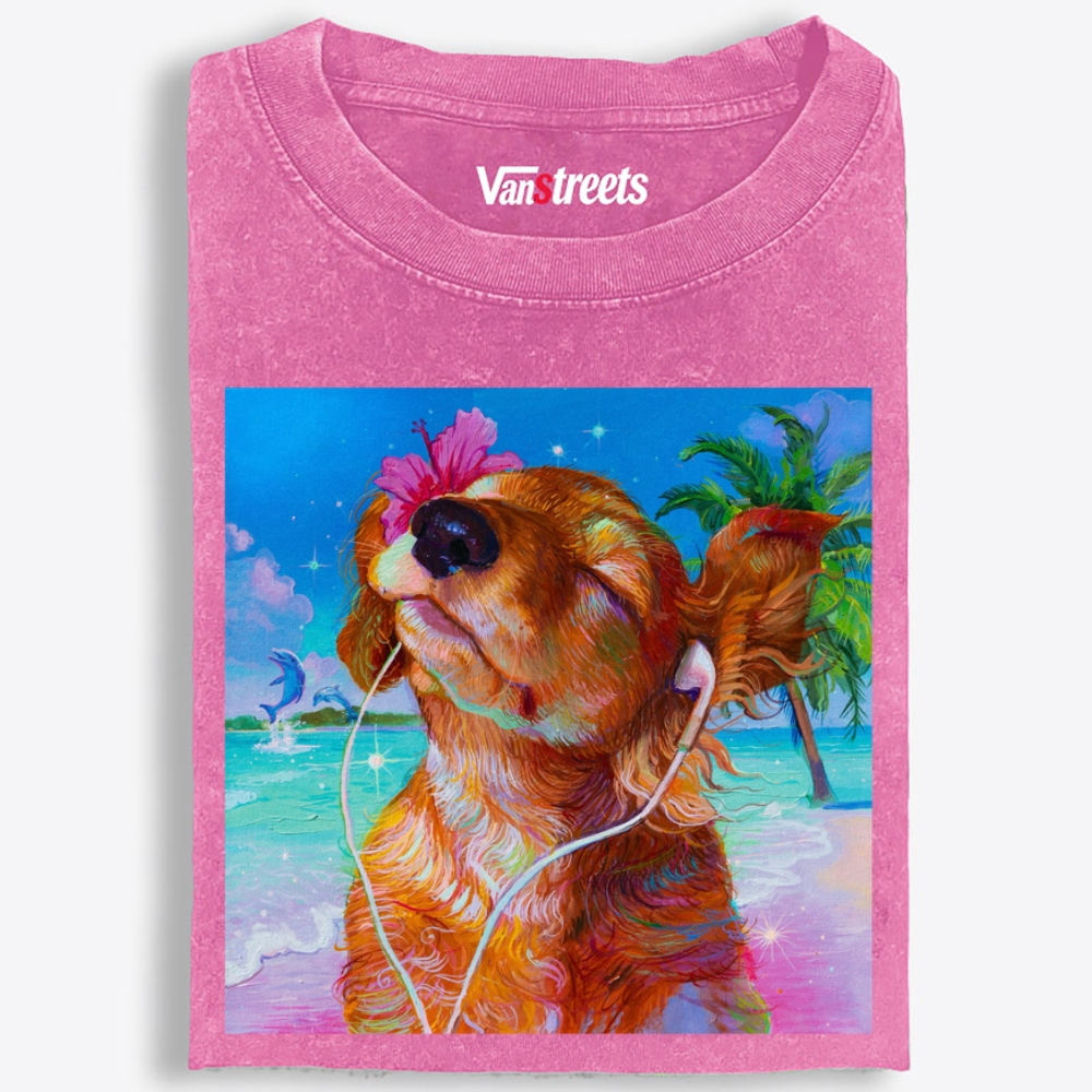 Beach Chill Dog Retro Washed T-Shirt | 100% Cotton | Streetwear Essential