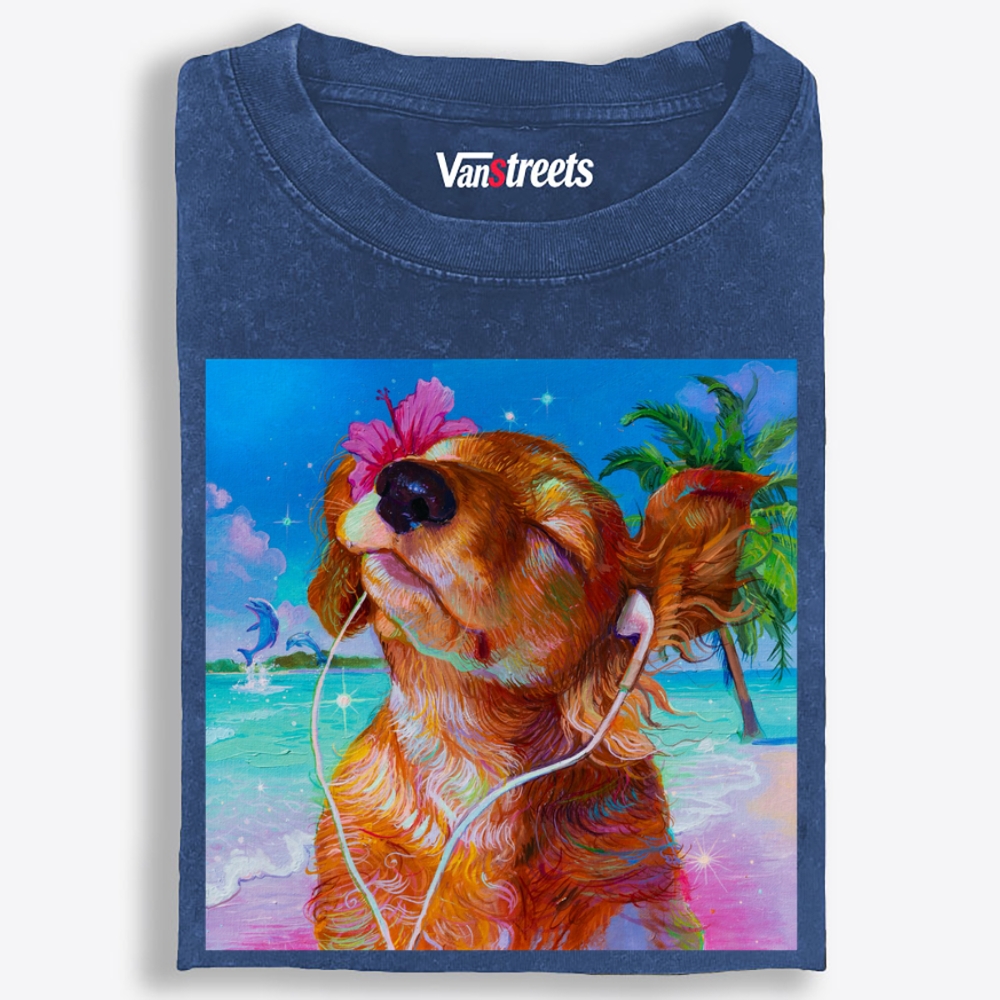 Beach Chill Dog Retro Washed T-Shirt | 100% Cotton | Streetwear Essential