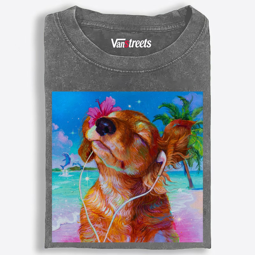 Beach Chill Dog Retro Washed T-Shirt | 100% Cotton | Streetwear Essential