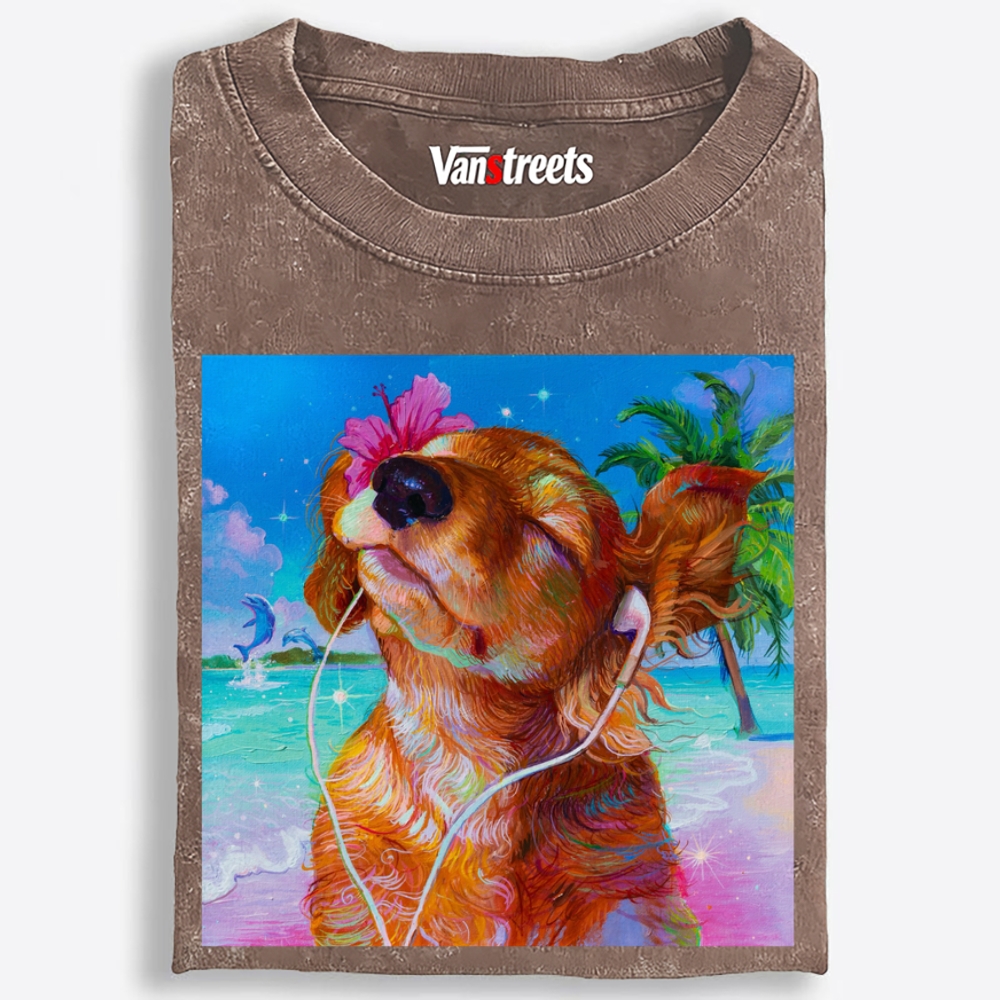 Beach Chill Dog Retro Washed T-Shirt | 100% Cotton | Streetwear Essential