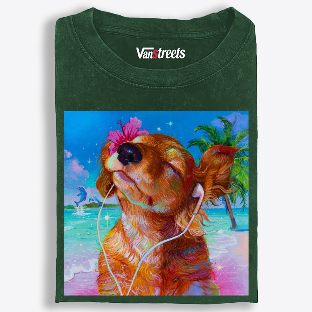 Beach Chill Dog Retro Washed T-Shirt | 100% Cotton | Streetwear Essential
