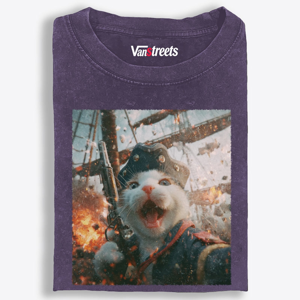 Pirate Gun Cat Retro Washed T-Shirt | 100% Cotton | Streetwear Essential