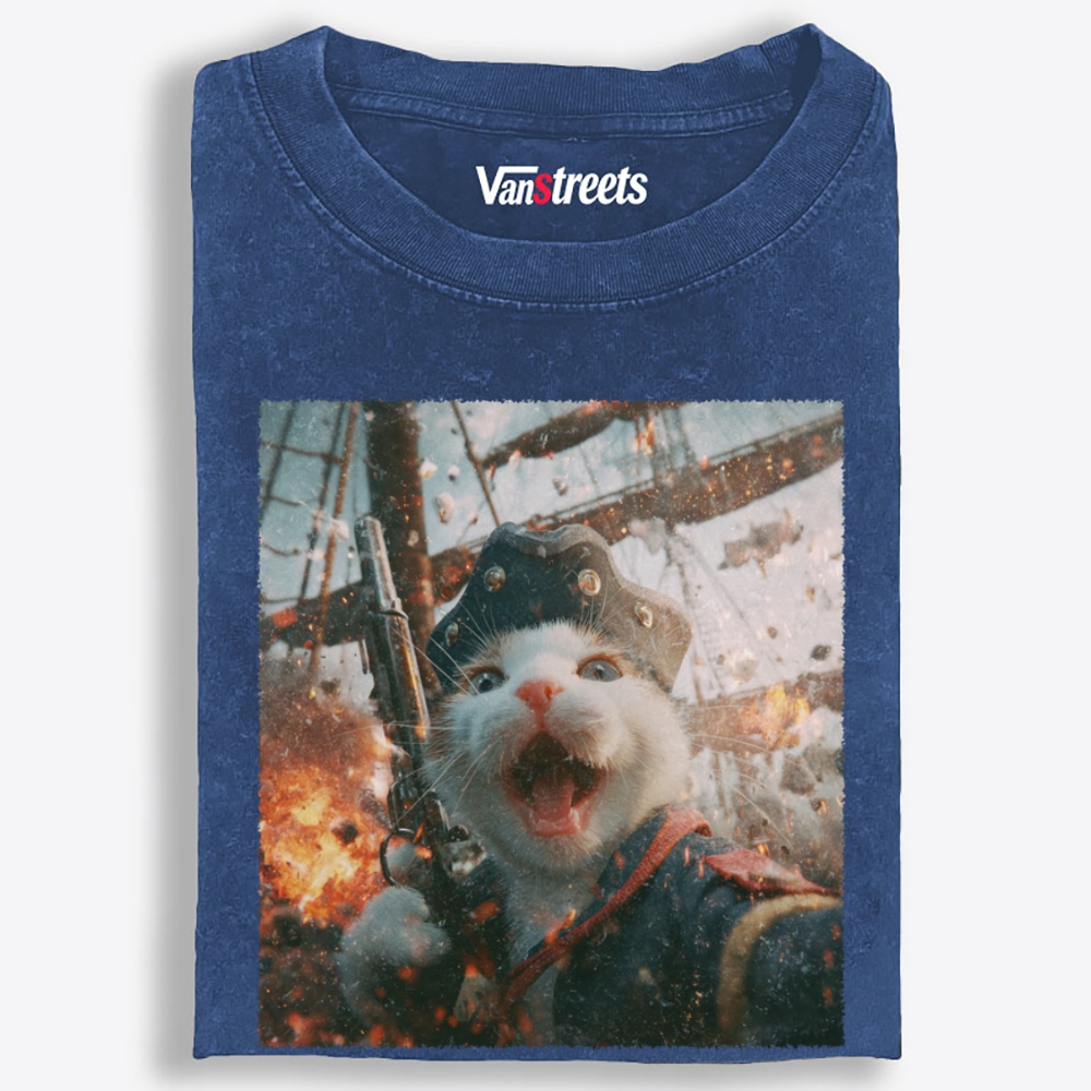 Pirate Gun Cat Retro Washed T-Shirt | 100% Cotton | Streetwear Essential