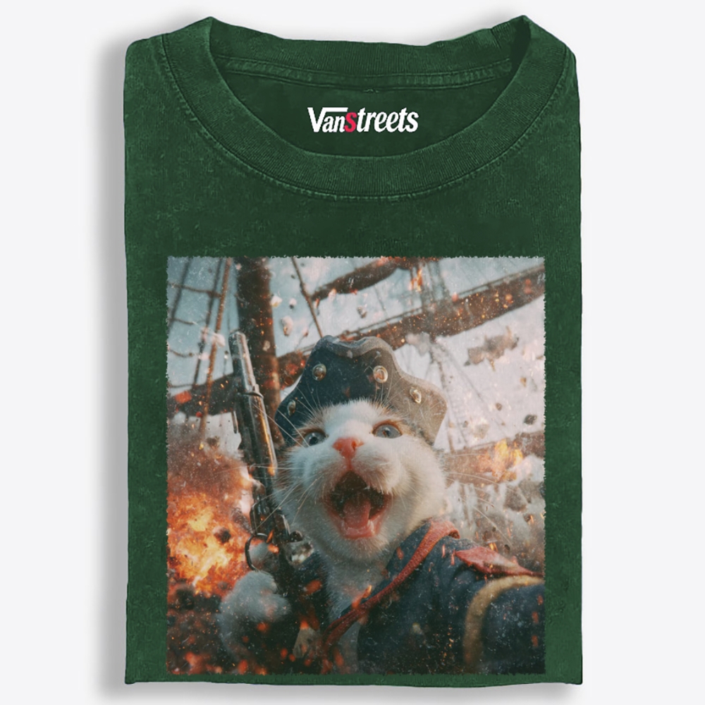 Pirate Gun Cat Retro Washed T-Shirt | 100% Cotton | Streetwear Essential
