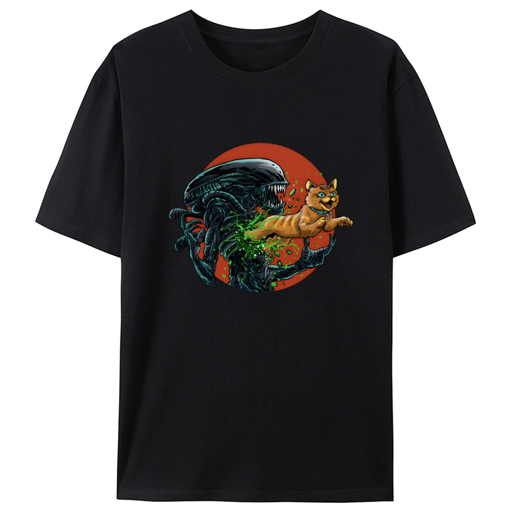 Alien vs Orange Cat Xenomorph Retro Designed for Women - Slim Fit Cotton Tee