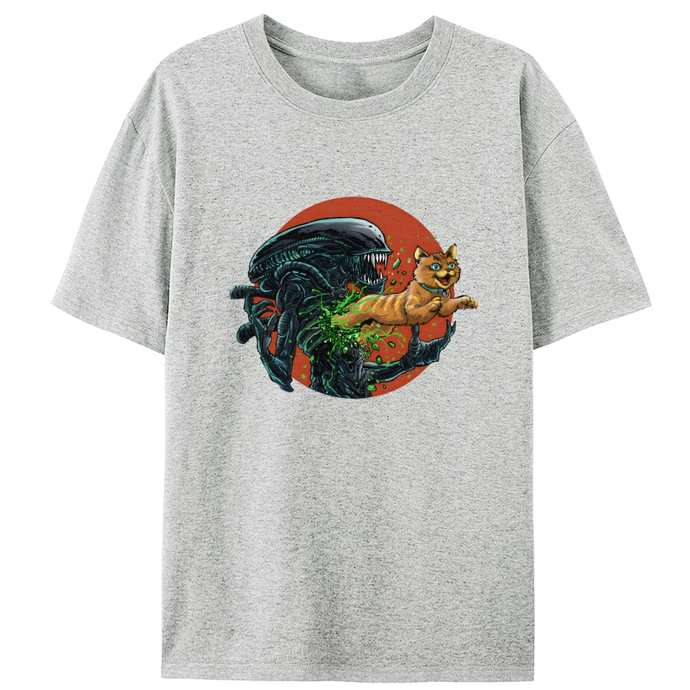 Alien vs Orange Cat Xenomorph Retro Designed for Women - Slim Fit Cotton Tee