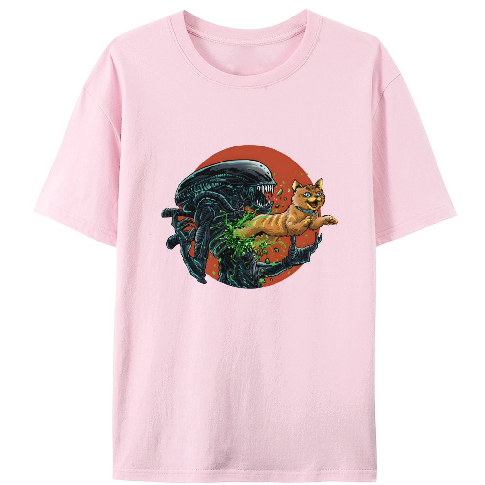 Alien vs Orange Cat Xenomorph Retro Designed for Women - Slim Fit Cotton Tee