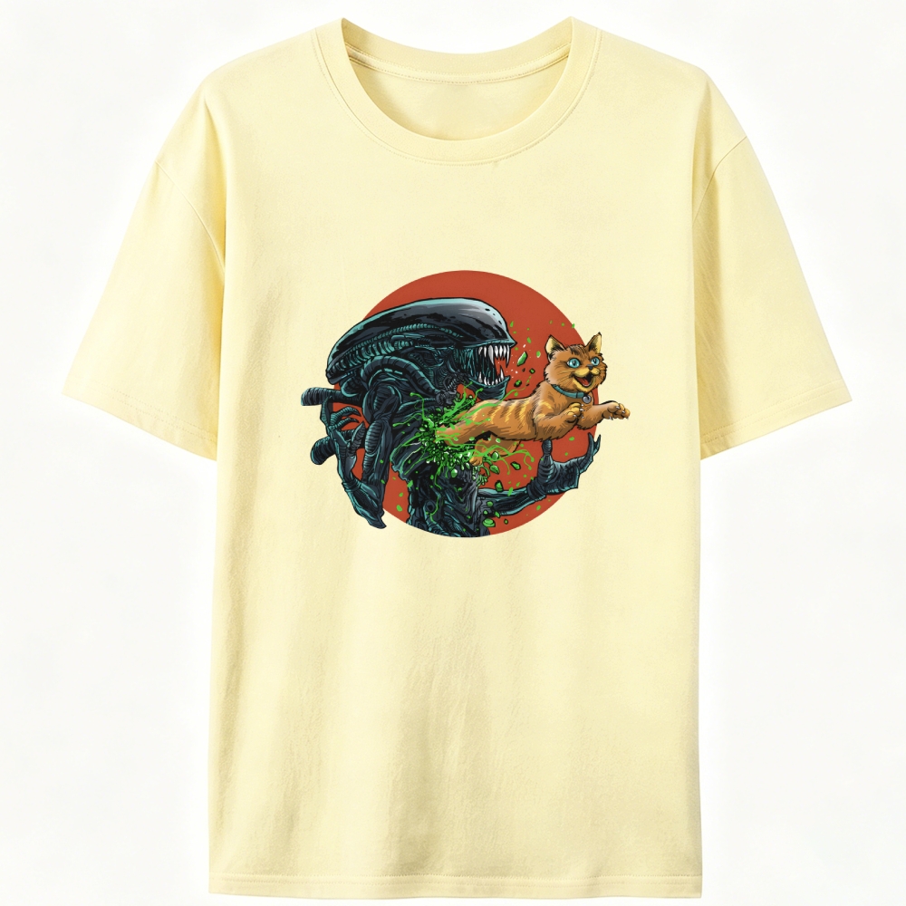 Alien vs Orange Cat Xenomorph Retro Designed for Women - Slim Fit Cotton Tee