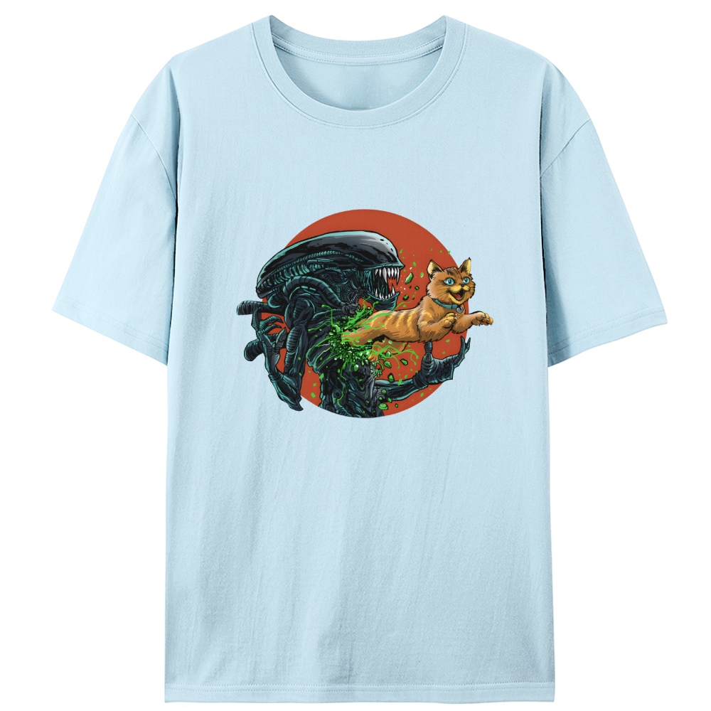 Alien vs Orange Cat Xenomorph Retro Designed for Women - Slim Fit Cotton Tee