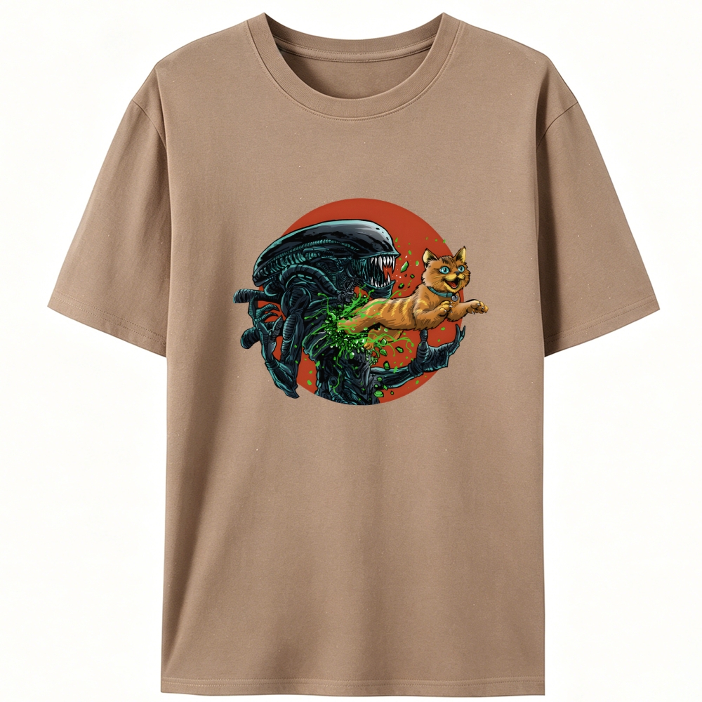 Alien vs Orange Cat Xenomorph Retro Designed for Women - Slim Fit Cotton Tee