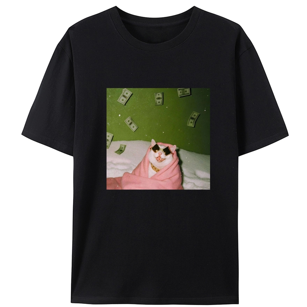 Rich Cat with Money Retro Designed for Women - Slim Fit Cotton Tee