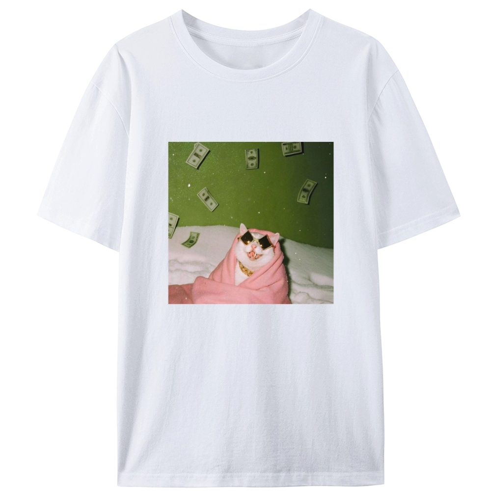 Rich Cat with Money Retro Designed for Women - Slim Fit Cotton Tee