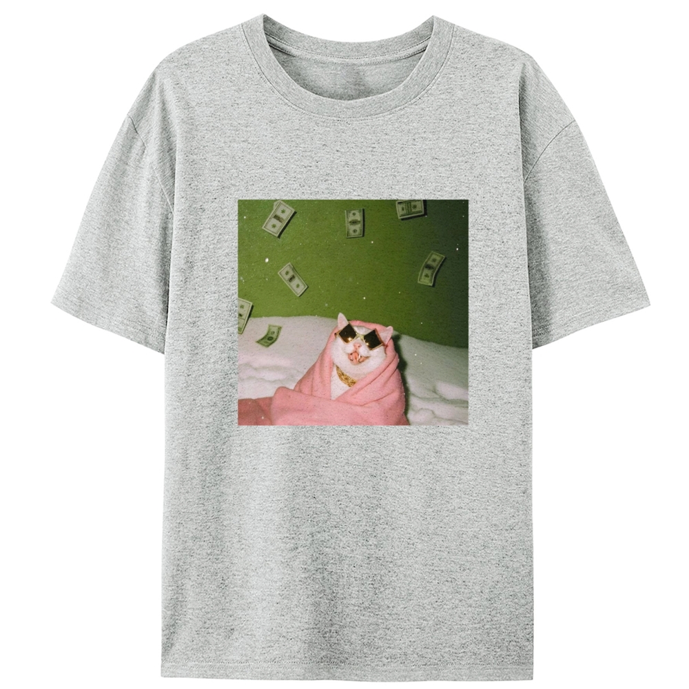 Rich Cat with Money Retro Designed for Women - Slim Fit Cotton Tee