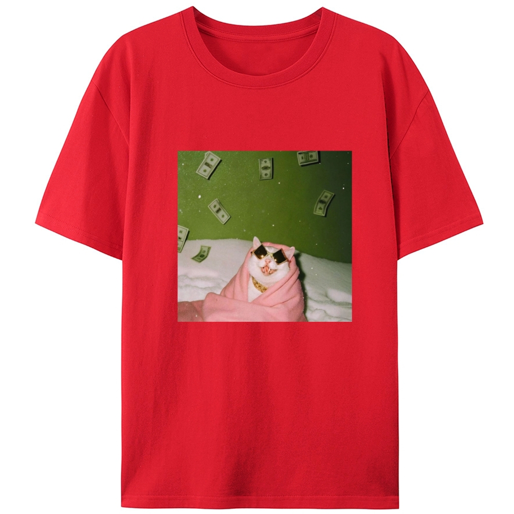Rich Cat with Money Retro Designed for Women - Slim Fit Cotton Tee
