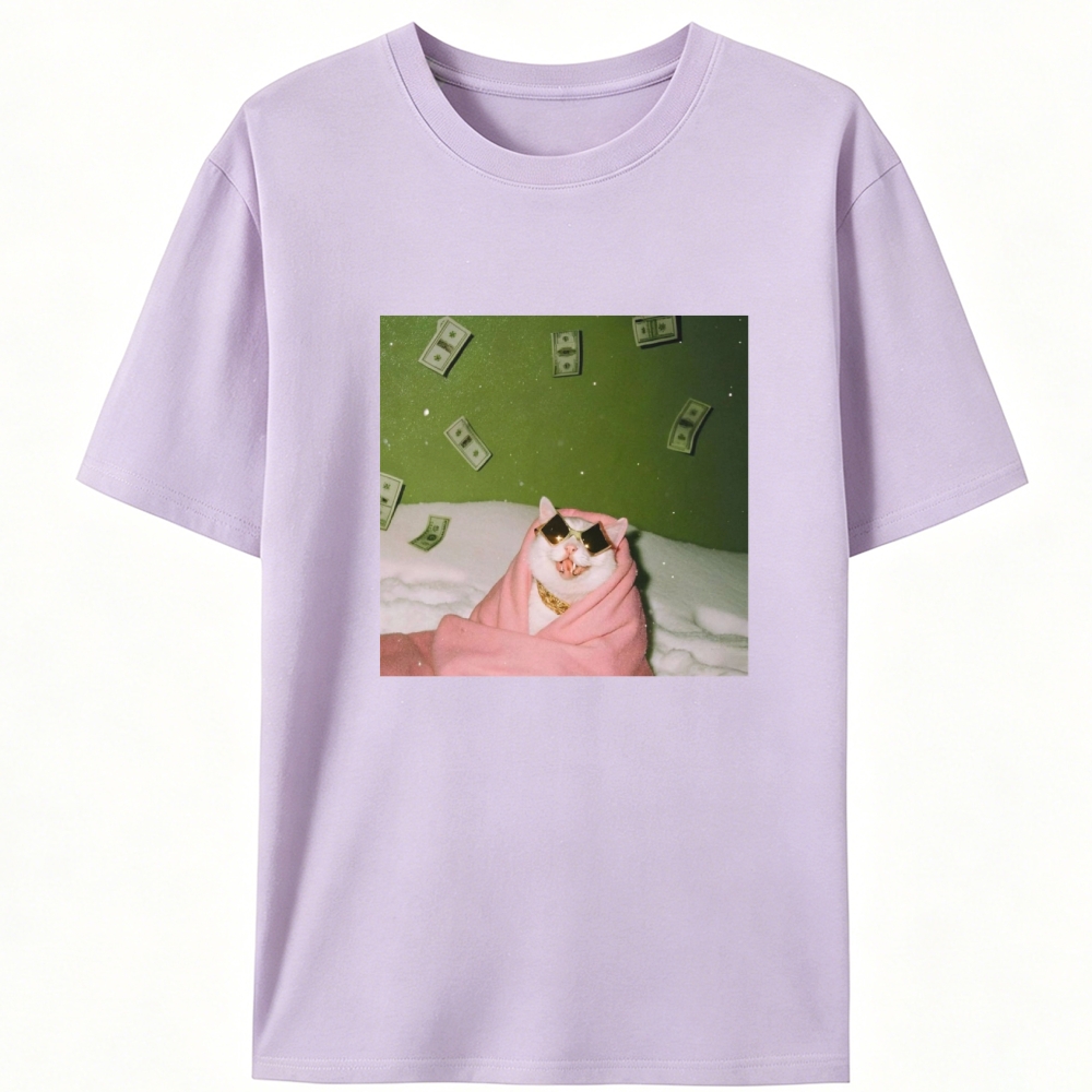 Rich Cat with Money Retro Designed for Women - Slim Fit Cotton Tee
