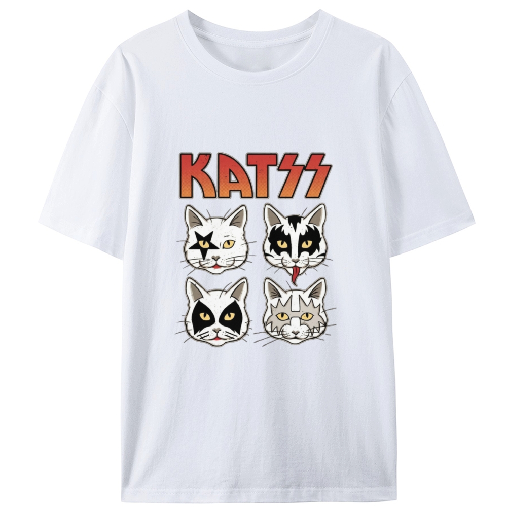 KATSS Rock Cat Faces Retro Designed for Women - Slim Fit Cotton Tee