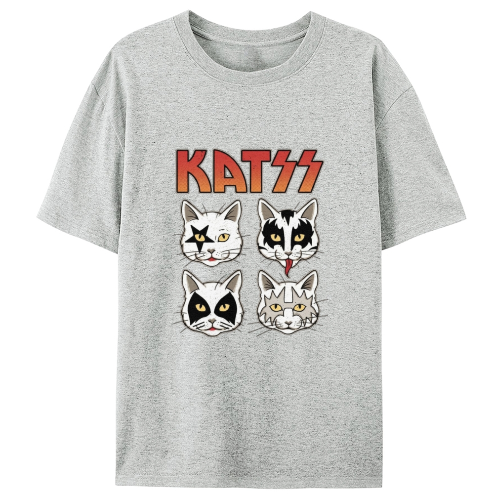 KATSS Rock Cat Faces Retro Designed for Women - Slim Fit Cotton Tee