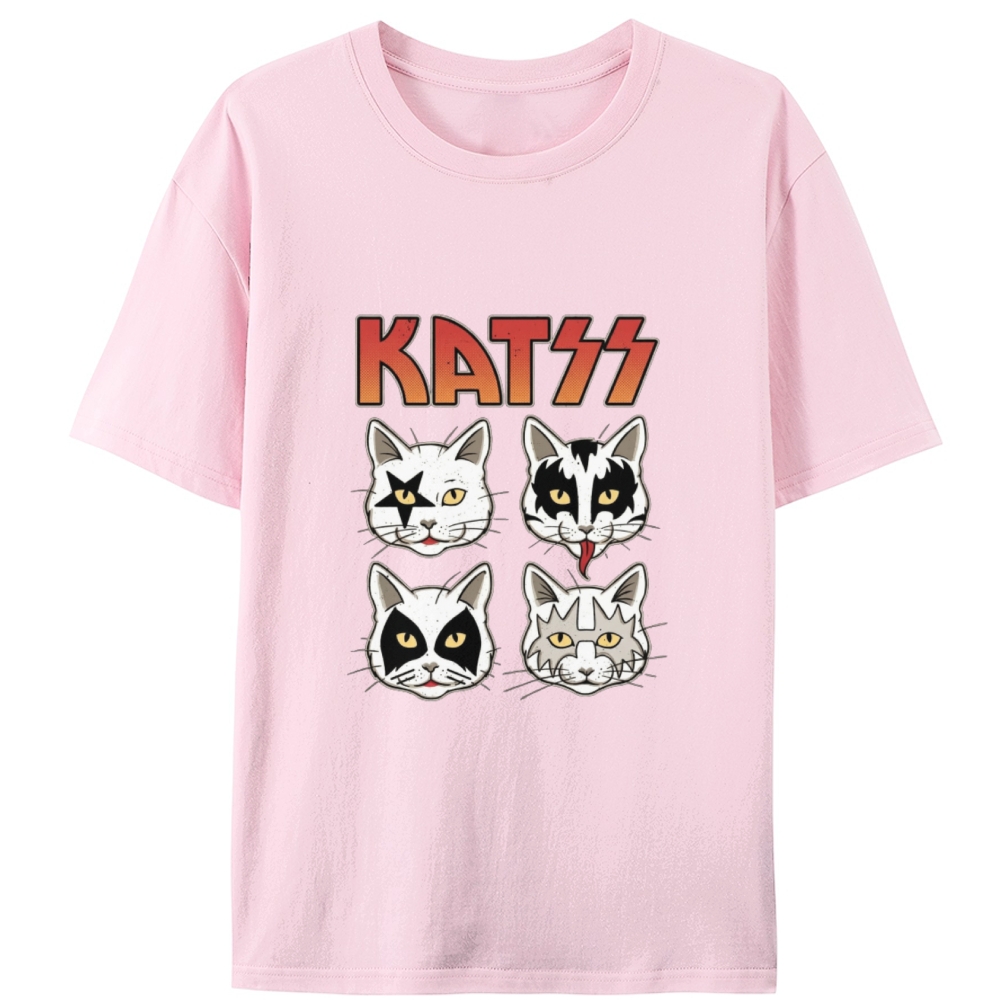 KATSS Rock Cat Faces Retro Designed for Women - Slim Fit Cotton Tee