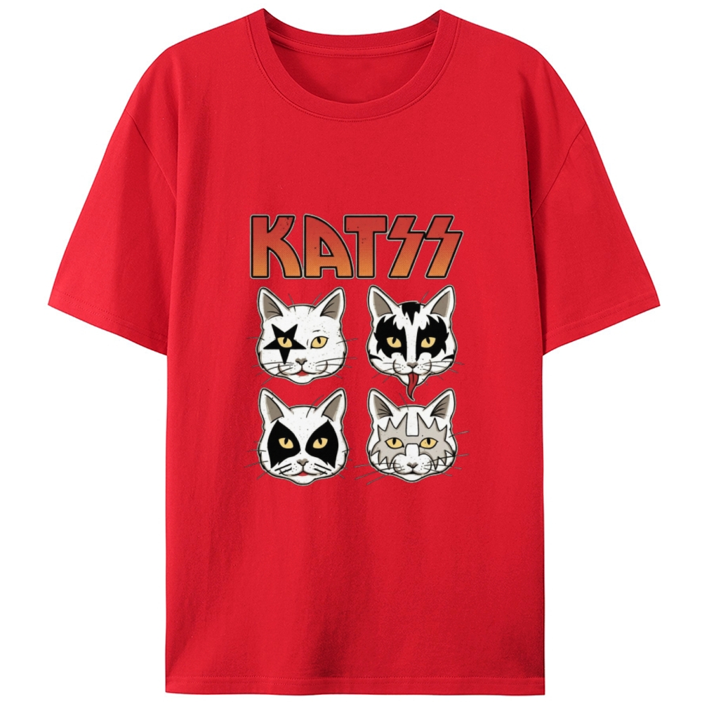 KATSS Rock Cat Faces Retro Designed for Women - Slim Fit Cotton Tee