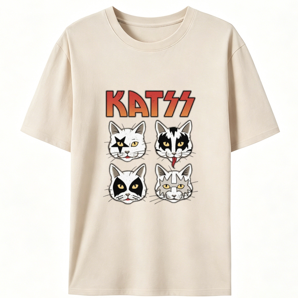 KATSS Rock Cat Faces Retro Designed for Women - Slim Fit Cotton Tee