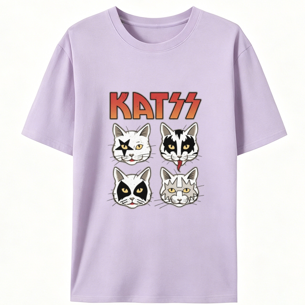 KATSS Rock Cat Faces Retro Designed for Women - Slim Fit Cotton Tee