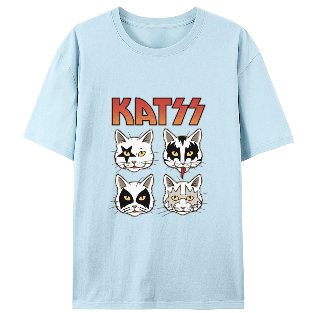 KATSS Rock Cat Faces Retro Designed for Women - Slim Fit Cotton Tee