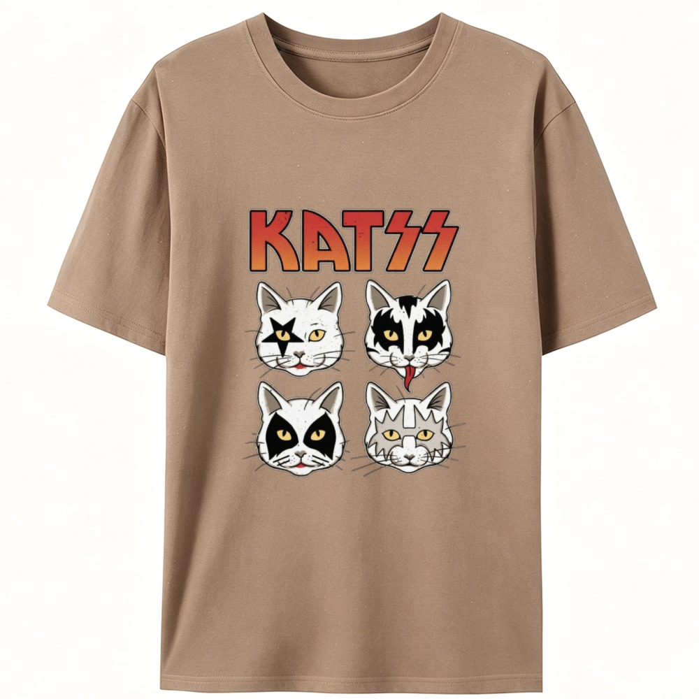 KATSS Rock Cat Faces Retro Designed for Women - Slim Fit Cotton Tee
