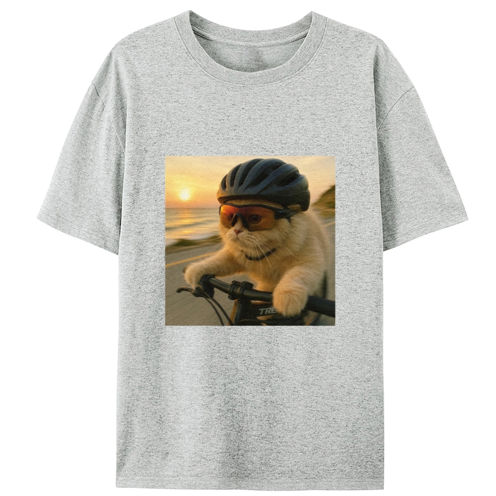 Cycling Cat at Sunset Retro Designed for Women - Slim Fit Cotton Tee