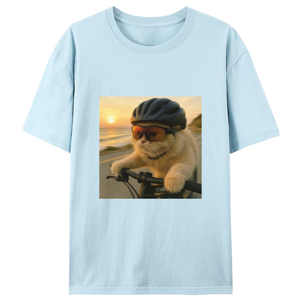 Cycling Cat at Sunset Retro Designed for Women - Slim Fit Cotton Tee