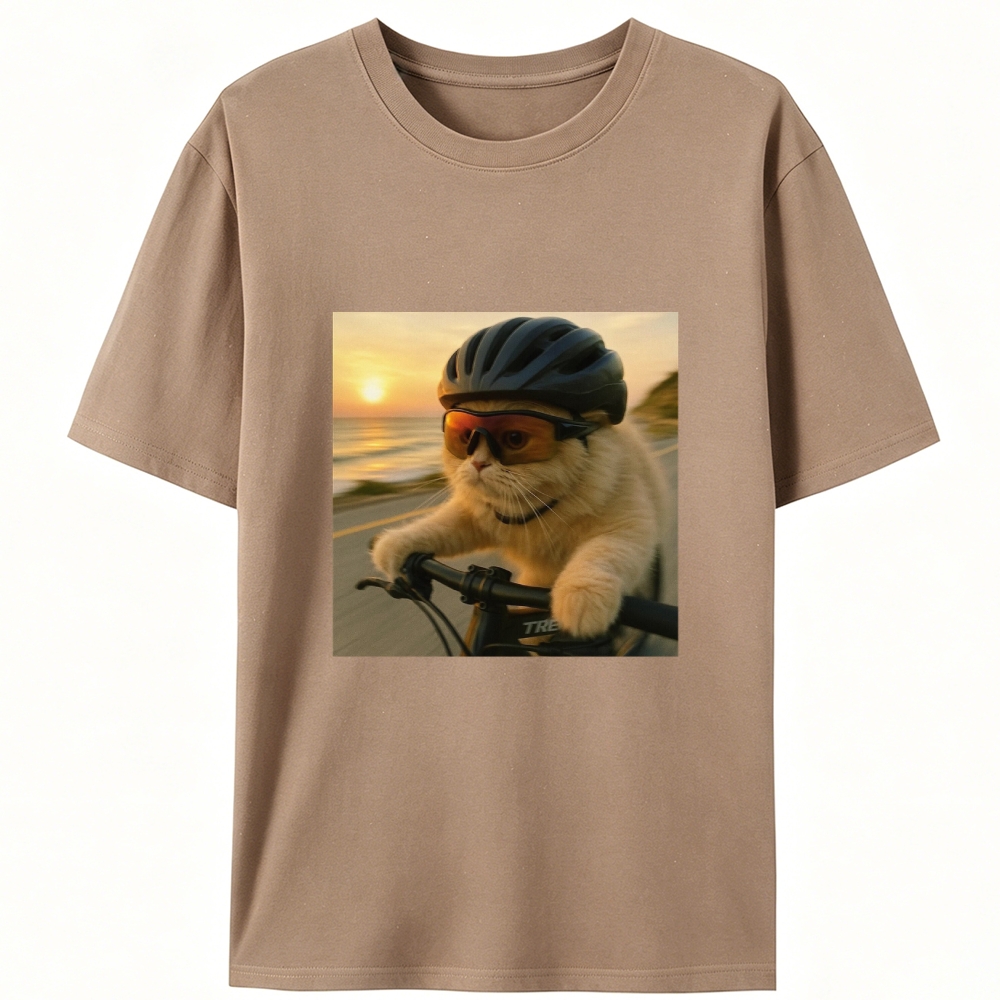 Cycling Cat at Sunset Retro Designed for Women - Slim Fit Cotton Tee