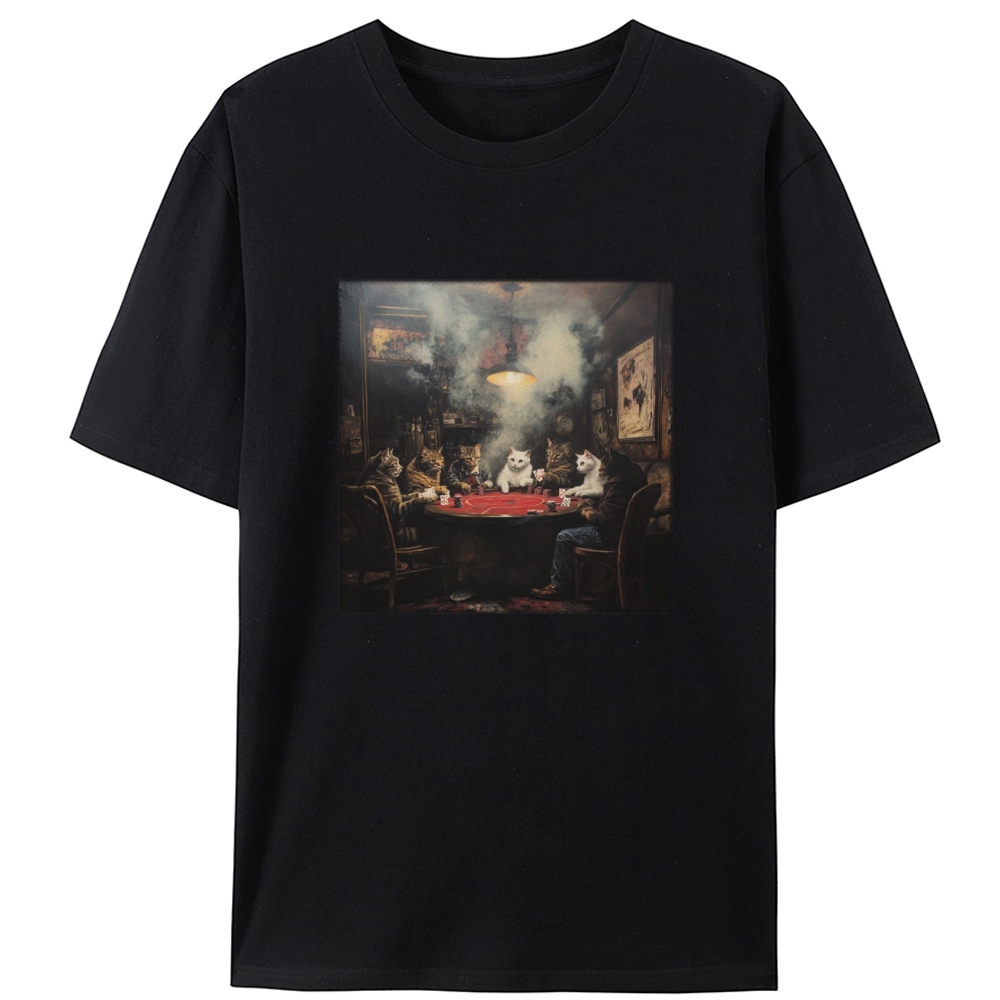 Midnight Poker Cats Club Vintage Graphic Edition Retro Designed for Women - Slim Fit Cotton Tee